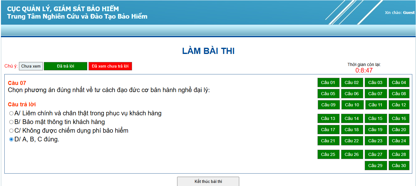 Chọn đáp án minh hoạ